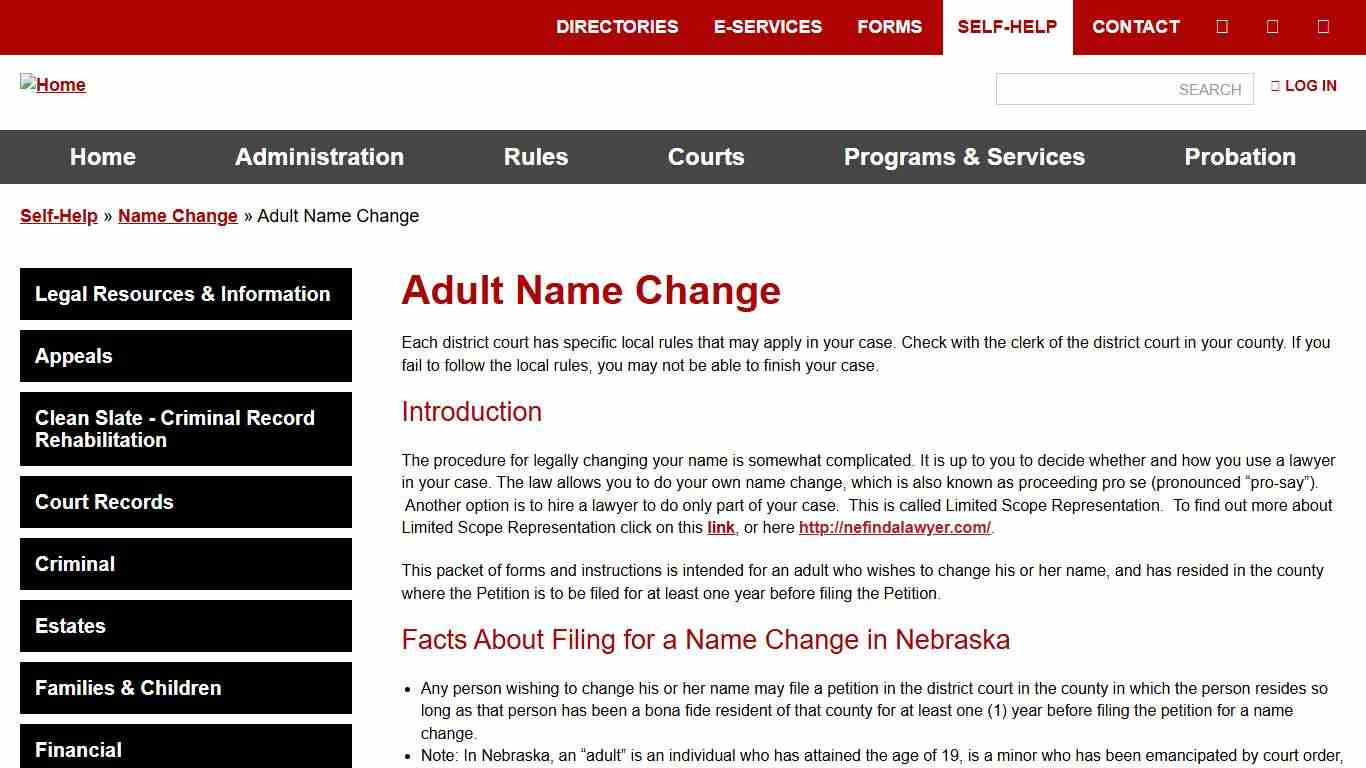 Adult Name Change Nebraska Judicial Branch